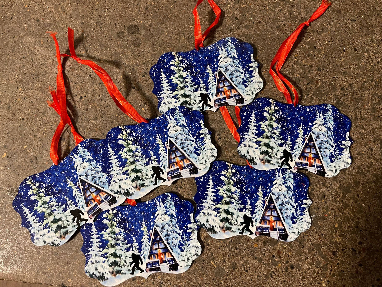 Hanging ornaments Bigfoot winter design or custom