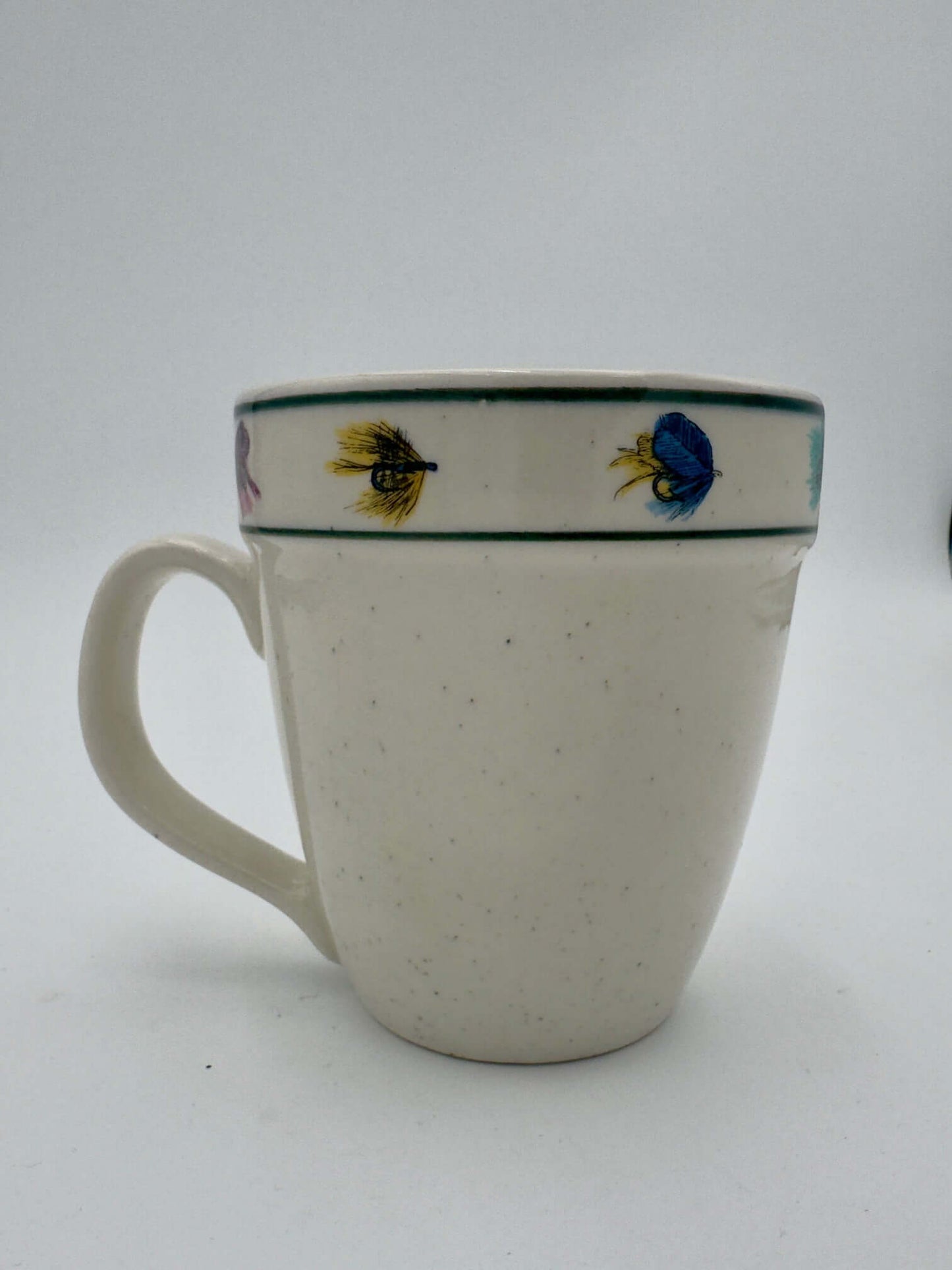 Lenox Fishing Mug featuring colorful trout and fly designs, perfect for anglers and vintage china collectors.