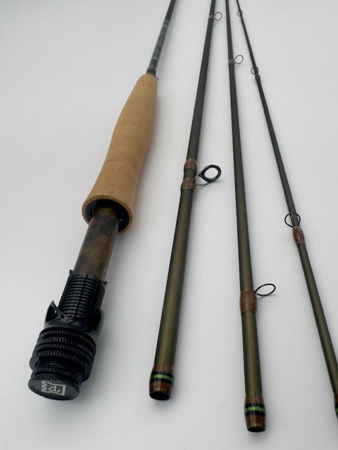 Hardy Marksman 8'6" 4wt fishing rod without tube or sock, showcasing its lightweight carbon fiber design.