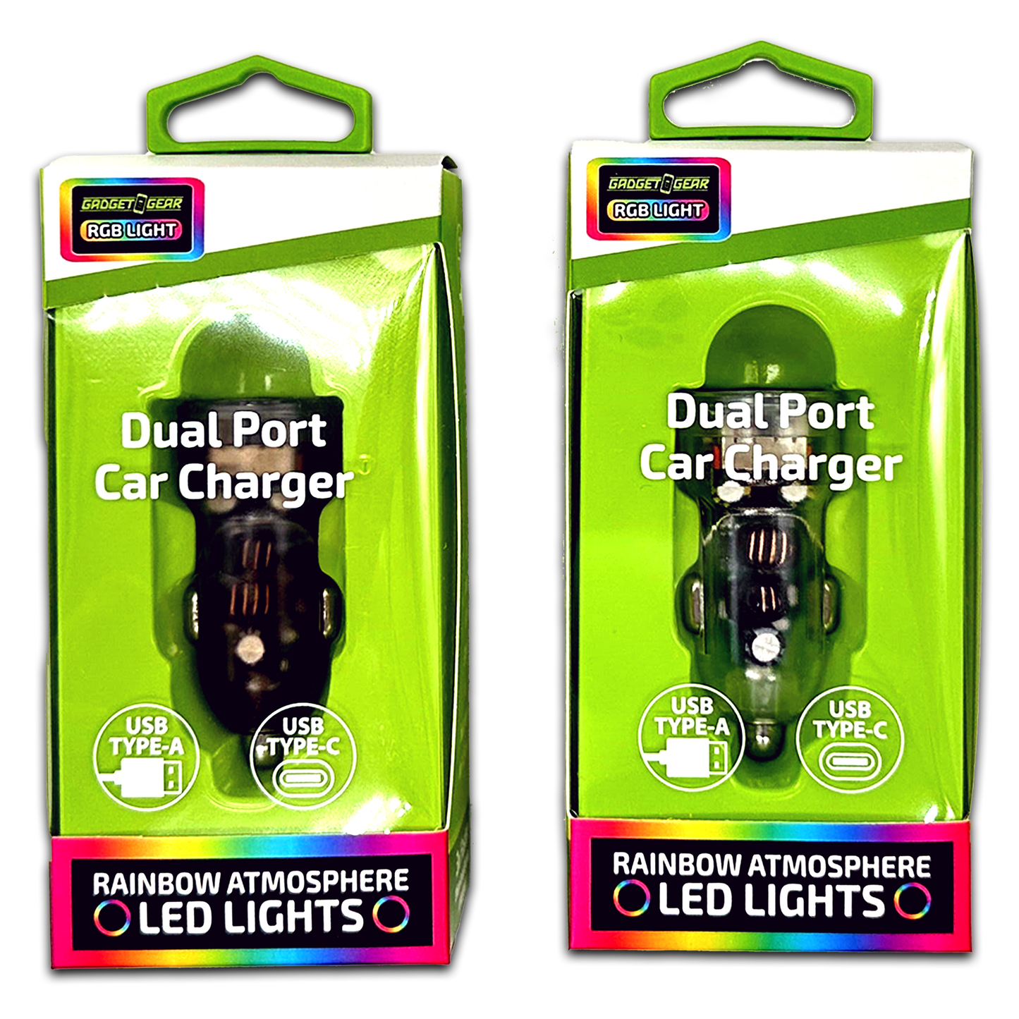 Light Up Car Charger USB & USB-C Dual Port- 6/Pack