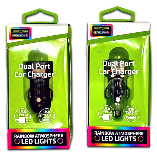 Light Up Car Charger USB & USB-C Dual Port- 6/Pack